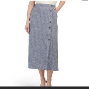 Rachel Zoe Indigo Linen Front Button skirt Medium
